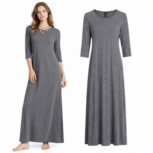 HM Basic Womens Gray 3/4 Sleeve Jersey Maxi Dress Medium Relaxed Fit Stretch